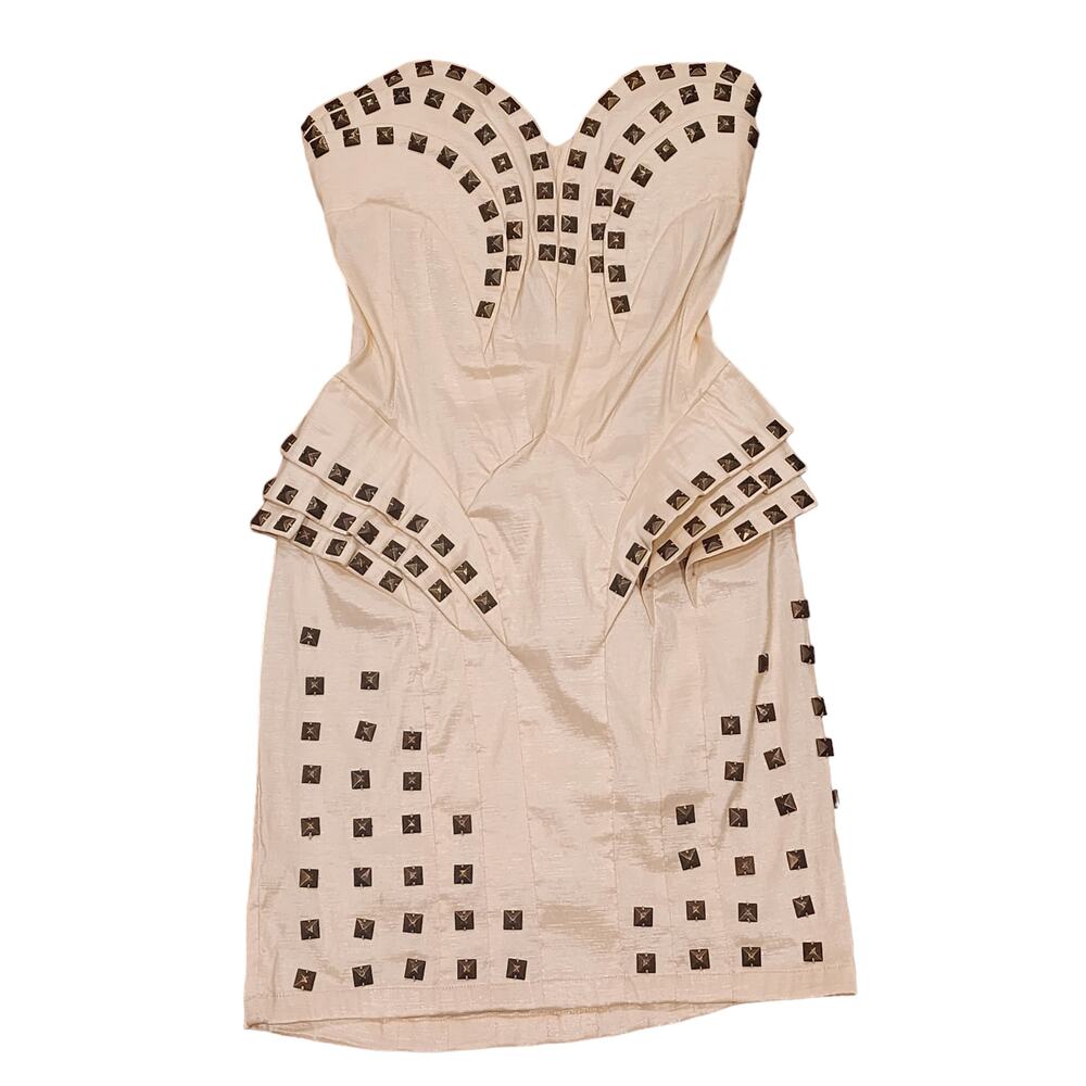 PasCucci Cream Strapless Corset Mini Dress with Studs Size XS